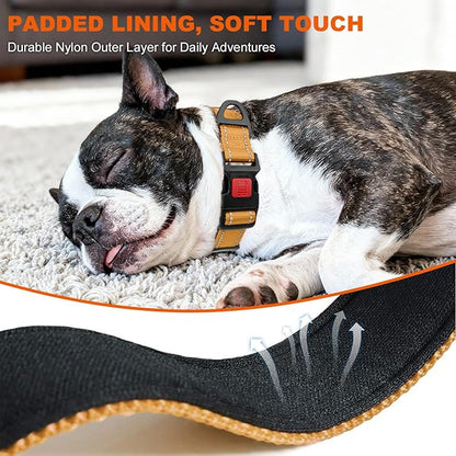 Taglory Reflective Dog Collar with Safety Locking Buckle, Soft Neoprene Padded Dog Collar for Small Dogs, Metal D-Ring, Adjustable Nylon Neck Strap for Daily Walking, Training & Running, Tan, S
