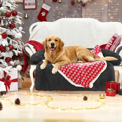GGIB Calming Dog Bed Christmas Throw Blanket Fluffy Plush Dog Mat Furniture Protector Decoration Holiday Throw for Sofa Couch Cover Large Medium Small Dogs Cats (Extra Large, Dark Grey)