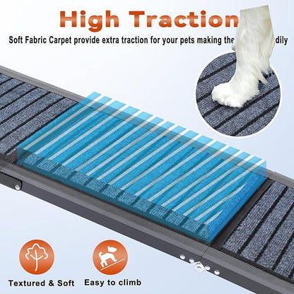 63" Long Dog Ramp for Car, Foldable Dog Ramps for Large Pet, Portable Dogs Ramp for Truck, 17" Wide Pet Car with Non-Slip Rug Surface, Pet Ramp for Large Dogs Up to 200LBS for Car, SUV & Truck-L