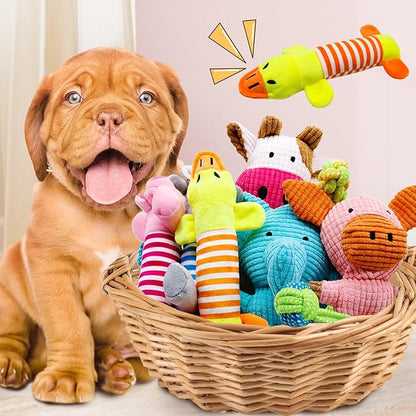 12 Pack Dog Squeaky Toys, Interactive Plush Chew Toys with Rope, Puppy Teething Toys Bundle for Small & Medium Dogs, Cute Soft Dog Toys to Keep Pets Busy