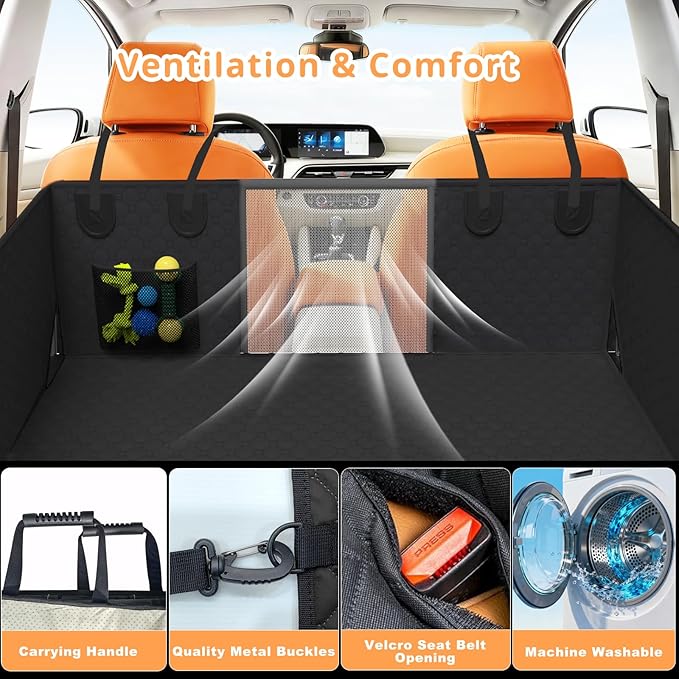 Dog Car Seat Cover for Back Seat Larger,Waterproof Oxford cloth Hard Bottom Car Seat Cover for Dogs,Nonslip Backseat Dog Cover with Upgraded Door Protection Flap,Dog Hammock for Full Size Truck55×32in