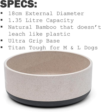 Titan Bamboo Dog Bowl Medium with Ultra Grip Rubber Base Pet Bowl 7 inch