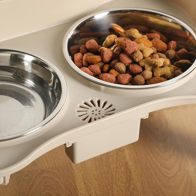 Gibson Home Wags N’ Whiskers 3 Piece Elevated Pet Bowl Set, 12oz Stainless Steel Dog & Cat Bowl with PP Stand, Non-Slip Raised Feeder, Food & Water Station, Dishwasher Safe, Taupe