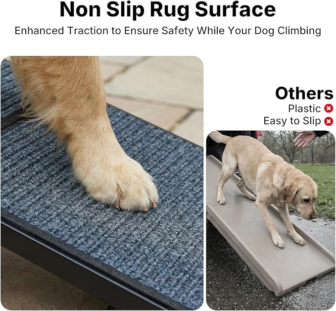 Veehoo Dog Ramp for Car Truck SUV 71" Long 20" Extra Wide, Foldable Dog Ramp with Non Slip Rug Surface for Large Dogs, Portable Folding Outdoor Pet Stairs for Dogs to Get in Car, Support up to 220lbs