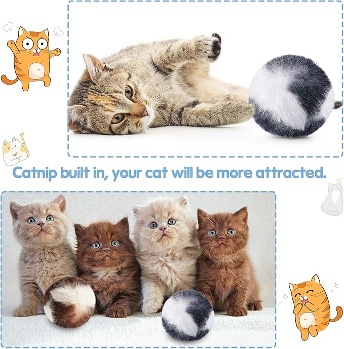 Skylety 8 Pcs Cat Pom Poms Ball with Catnip Soft Cat Balls Toy Large Plush Fuzzy Artificial Balls Faux Fur Patch 2 Inches for Winter Cute Kitten Pet Interactive Gifts Chasing Playing Exercising Indoor