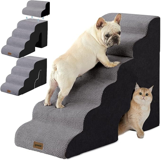 Dog Ramp for High Beds - 29" H 6 Steps Pet Stairs for Large Dogs with Tunnel 2 in 1 with Zippers Suitable, Indoor Cat Ladders with Non-Slip Bottom, Black