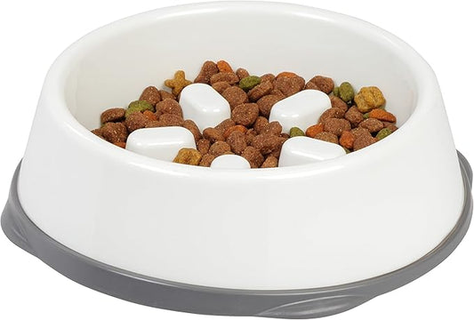 IRIS USA 4-Cup Slow Feeder Bowl, Anti-Choking & Anti-Slip Puzzle Dish for Healthy Digestion, Short Snout Dogs & Cats, BPA & PVC-Free, White/Gray