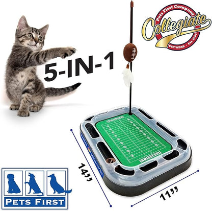 Pets First CAT Scratcher & Plush Football Toy with Catnip, Feather & Jingle Bell Interactive Ball Cat Chasing 5-in-1 Kitty Toy