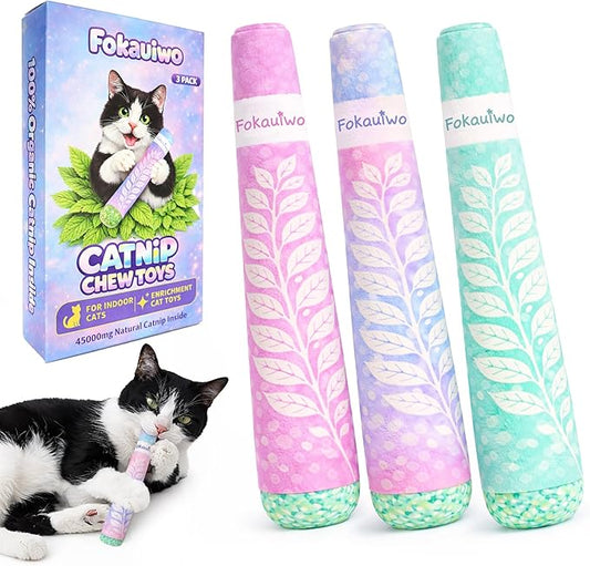 Catnip Toys for Cats, Kicker Style Cat Toys for Indoor Cats with Extra Strong Catnip, Interactive Cat Toys Set, Funny Plush Kitten Teething Toy for Cat Lovers(3 Pack)