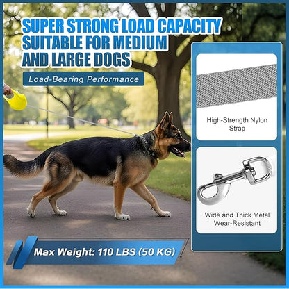 Retractable Dog Leash, 16 ft Strong Nylon Tape, 360° Tangle-Free, One-Handed Brake, Pause and Lock, Durable Non-Slip Handle, Lightweight, for Small, Medium and Large Breeds up to 88 lbs, Yellow