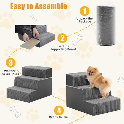 NEWBULIG 3-Step Dog Stairs, 13.5" H Dog Steps for Sofa and Chair, Non-Slip Sturdy Pet Steps for Small Dogs and Cats, Pet Ramp for High Bed Indoor