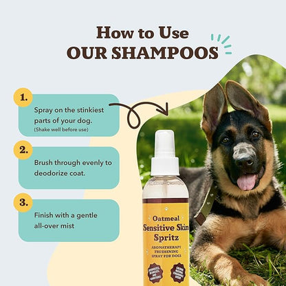 Natural Dog Company Sensitive Skin Deodorizing Spray 8 oz – Hypoallergenic Neutral-Scent Dog Spritz with Aloe, Oatmeal & Lavender – Free of Sulfates, Parabens & Artificial Fragrance