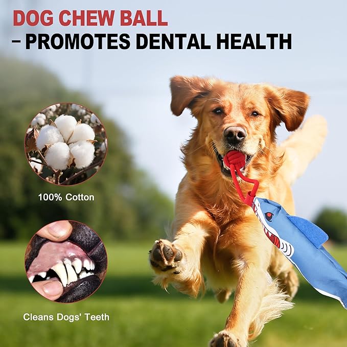 Dog tug of war Toy with Handle,Interactive Dog Pull Toy to Keep Them Busy with Squeak, Multifunctional Combination tug Toy with chew Ball