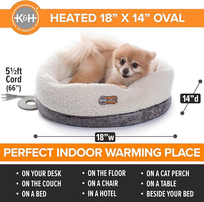 K&H Pet Products Heated Cat Bed Indoor, Thermo-Snuggle Cup Bomber Soft Heated Pet Bed for Large Indoor Cats and Small Dogs, Machine Washable, Waterproof Heated Pad, Safety Listed - 18 X 14in Gray