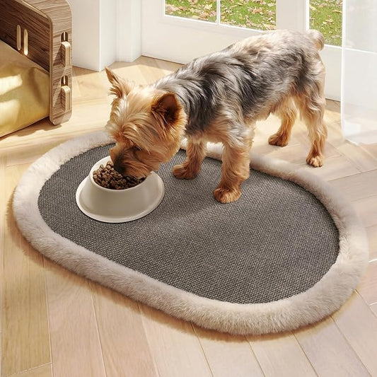 Pet Feeding Mat, Dog Food Mats Absorbent Pet Placemat for Food and Water Bowl with Non Slip Rubber Backing for Dog and Cat (16"x24", Brown)
