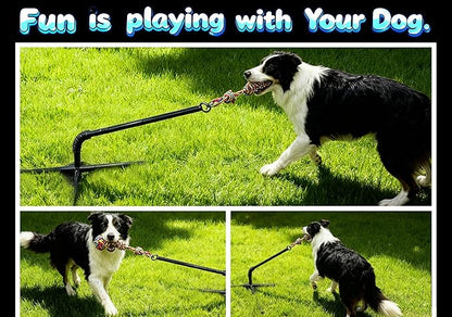 Tether Tug Outdoor Dog Toy, Interactive Exercise Game for Yard & Park with 3 Rope Toys for Tug of War, Pull Chase and Solo Play for Large Medium Small Dogs