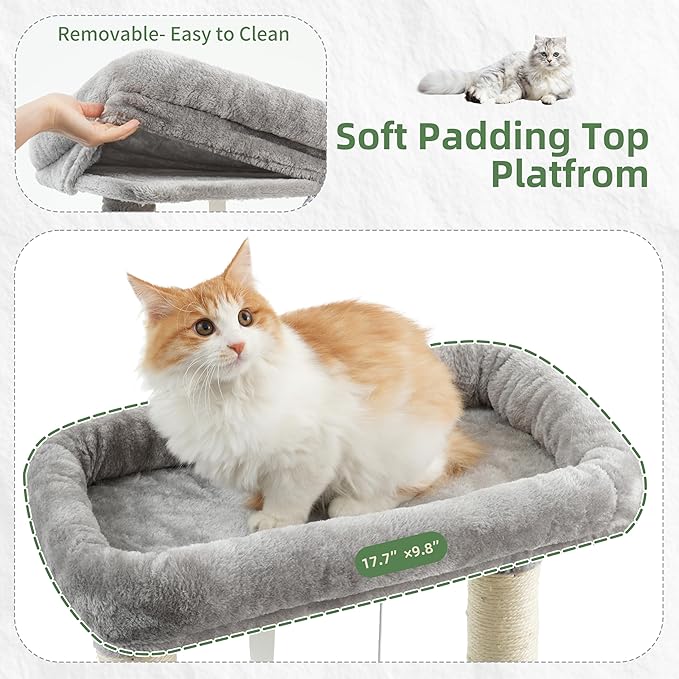 Cat Tree for Indoor Cats, 55.1 inch Cat Tower with 7 Sisal Scratching Posts, Multi-level Cat Condo wit Large Play Platform Furry Ball, Cat Cave, 2 Padded Perches, Basket, Light Gray GCT013W