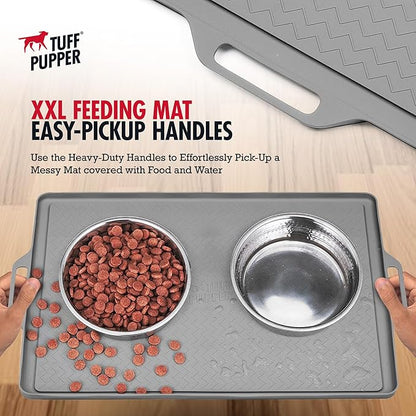Tuff Pupper 22x16 Medium Dog Feeding Mat for Food and Water | Dog Food Mats for Floors | Waterproof Dogs Water Bowl Mats | Dogs Placemats Pet Food-Mat | Silicone Feeding Mat for Cats and Cat Bowls