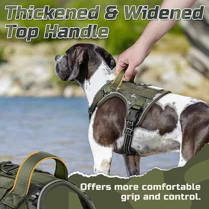 rabbitgoo Tactical Dog Harness for Large Dogs, No Pull Military Service Vest with Handle & Molle, Easy Control for Training Walking, Adjustable Reflective Straps, Green camo, L