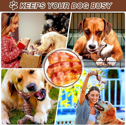 4-Pack Dog Chew Toys for Aggressive Chewers, Long Lasting Heavy Duty Chewing, Boredom and Stimulation for Medium Breeds, Tough Almost Indestructible Dog Bones Teeth Cleaning Toy