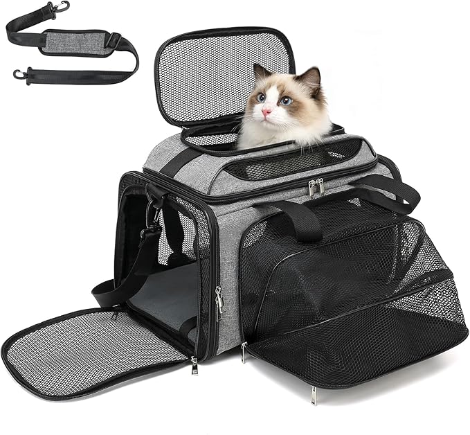 18x11x11 Small Cat/Dog/Pet Carrier – Airline Approved, Collapsible with Expandable Top and Sides. Soft-Sided Travel Puppy Carry Bag, Small Animal Rabbit Kennel Carrying Case, Kitten Mesh Cage