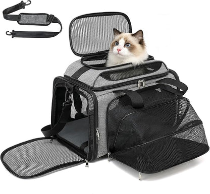 18x11x11 Small Cat/Dog/Pet Carrier – Airline Approved, Collapsible with Expandable Top and Sides. Soft-Sided Travel Puppy Carry Bag, Small Animal Rabbit Kennel Carrying Case, Kitten Mesh Cage