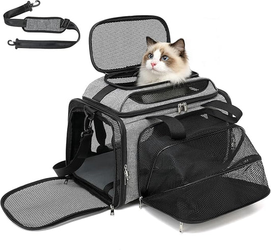 18x11x11 Small Cat/Dog/Pet Carrier – Airline Approved, Collapsible with Expandable Top and Sides. Soft-Sided Travel Puppy Carry Bag, Small Animal Rabbit Kennel Carrying Case, Kitten Mesh Cage
