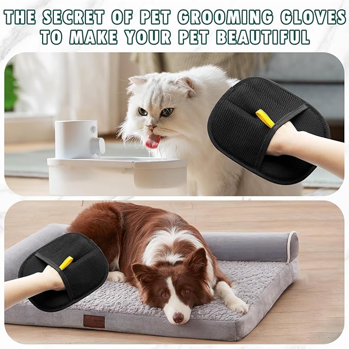 Aerbee Double-Sided Grooming Gloves for Pets, Static Removal Gloves for Pet Hair, Sueean Grooming Gloves for Pets, Reusable Pet Hair Remover Glove for Clothes Furniture Washing, Deshedding, Grooming