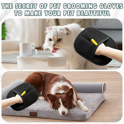 Aerbee Double-Sided Grooming Gloves for Pets, Static Removal Gloves for Pet Hair, Sueean Grooming Gloves for Pets, Reusable Pet Hair Remover Glove for Clothes Furniture Washing, Deshedding, Grooming