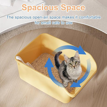 Cat Litter Box with High Sides Anti-Splashing for Indoor Cats Low Entry Kitty Litter Boxes (Yellow)