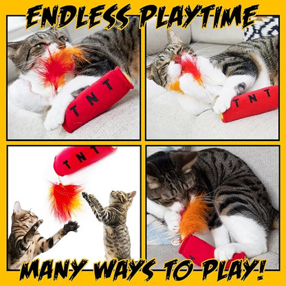 Cat Toy TNT, Cat Toys for Indoor Cats, Kitten Toys, Catnip Toys for Cats of All Breeds with Dangle Feathers and Jingle Sound - Kicking, Biting, Chewing