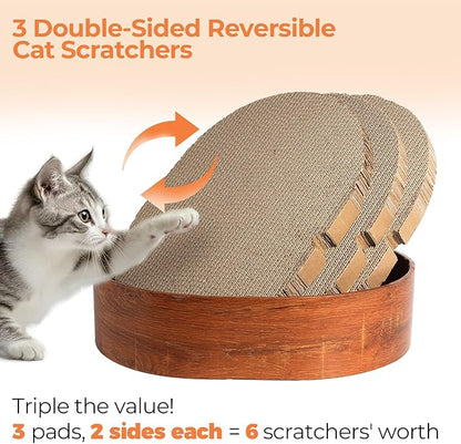 3 Pcs 16 Inch Cat Scratching Board with Box, 2 in 1 Cardboard Cat Scratchers Bed for Indoor Cats, Round Scratch Bowl with Thicker Double-Sided Pad for Cats' Scratch Need