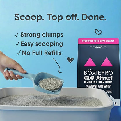 Boxie Glo Clumping Clay 30 Day Odor Control Cat Litter, 99.9% Dust-Free, Low Tracking, UV Light Attractant, 28 lb