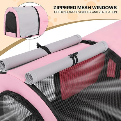 MoNiBloom Double Dog Stroller with Detachable Carrier Bags Large 4 Wheels Foldable Jogger for Small and Medium Dog Cats, Pink/Gray