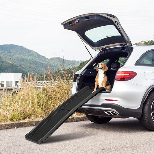 62 Inch Portable Folding Dog Ramp,Lightweight Outdoor Indoor Pet Ramp Stairs Step Ladder for Car, Truck, SUV, High Bed,Non-Slip Rug Surface Supports up to 154 lb