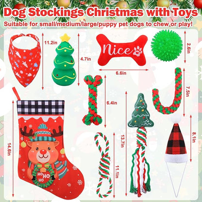 Mity rain Christmas Dog Toys Stockings with Toys - Dog Toys Pack for Large/Medium/Small Dogs, Dog of Squeaky Toys Rope Toy Dog Costume for Teething Bulk