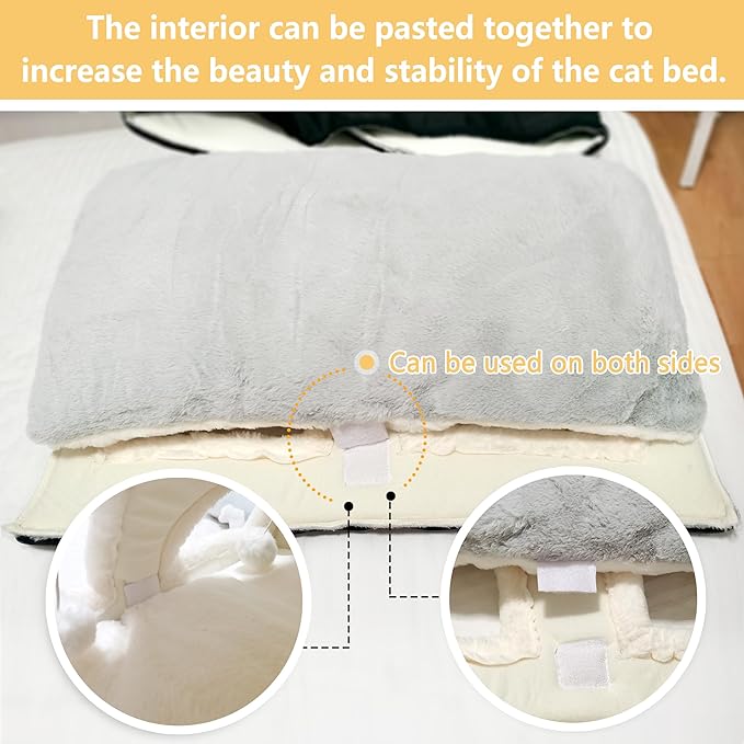 Cat Bed for Indoor Cats，Foldable cat cave，Anti-Slip & Water-Resistant Bottom，cat Houses for Indoor Cats or Small Dogs, Kitten Tent, Rabbit Double Hole Bed:(27.5"×15.3"×15"