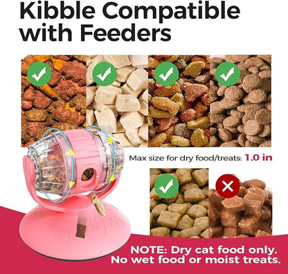Cats Slow Feeder 4.6" High Cat & Dog Dry Food Dispenser Toy with Wine Barrel Spinner, Treat Dispenser for Boredom & Anxiety Relief, IQ Training for Small/Medium Pets (Pink)