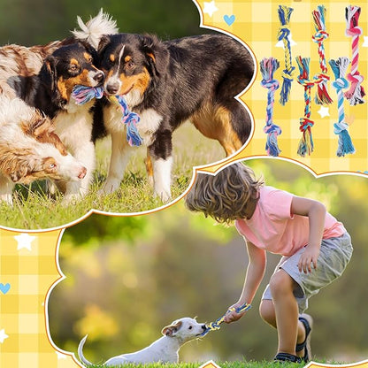 100 Pcs Knot Rope Dog Toys Multi Color Puppy Chew Toy Cotton Puppy Dental Teething Toys 2 Knot Dog Tug for Small and Medium Dogs Aggressive Chewers Supplies