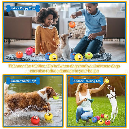 Hungdao 24 Pcs Dog Squeaky Toys for Small Breeds Face Soft Latex Rubber Squeaky Dog Balls Bulk Fetch Play Balls Puppy Toys for Mini Small Breeds Pet Teething Training Interactive