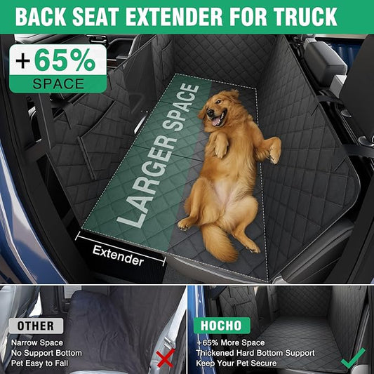 HOCHO Truck Dogs Seat Cover for Back Seat, Upgraded Hard Bottom +65% Space 400LBS Holding Dog Seat Cover Extender for Full Size Truck/SUV F150 Silverado RAM1500 GMC Tundra Titan