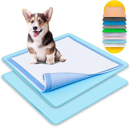 TidyFriend 2 Pack Dog Pee Pad Holder Tray - Fits Up to 24” x 24” Pee Pad Holder for Dogs - Stable Grip, Raised Edges, Quick-Wipe Silicone Surface Dog Pad Holder for Indoor (Sky Blue)