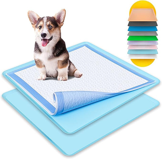 TidyFriend 2 Pack Dog Pee Pad Holder Tray - Fits Up to 24” x 24” Pee Pad Holder for Dogs - Stable Grip, Raised Edges, Quick-Wipe Silicone Surface Dog Pad Holder for Indoor (Sky Blue)