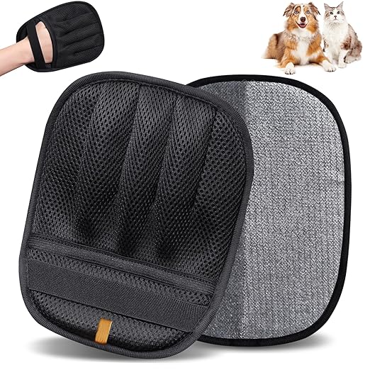 Electrostatic Pet Hair Remover Gloves, 2-Pack Reusable Washable 5-Finger Grooming Mitts for Dog & Cat Fur, Lint Remover for Couch, Furniture, Carpet, Clothes, Car Seats