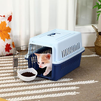 2 Sets 19" Travel Pet Carrier for Small Dogs and Cats Hard-Sided Plastic Dog Crate Cat Kennel with Wire Door, Ventilation and Security Lock Portable Pet Carrier for Car Airline Travel, Up to 13lbs