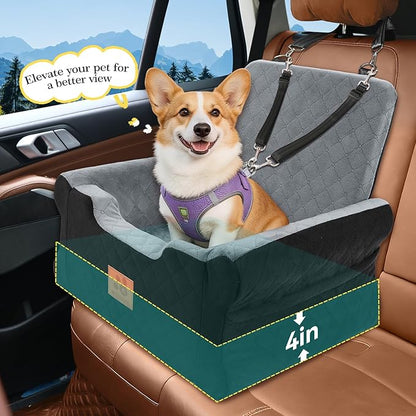 NEEZUKAR Dog Car Seats for Small/Medium Dogs, Elevated Memory Foam Dog Booster Seat, Detachable Washable Pet Car Seat with Safety Belts & Storage Pockets (Black-Gray)