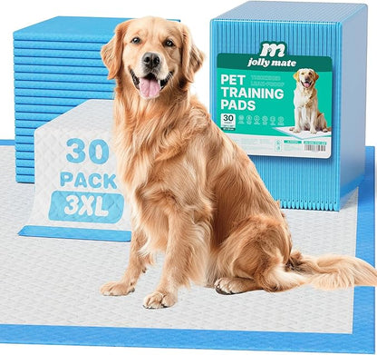 JollyMate Dog Pee Pads Extra Large 36"x36", 30 Pack 3X-Large Super Absorbent Pet Training Pads with Adhesive Tabs, 6 Layers Thick Leak-Proof Potty Pads for Dogs and Puppies