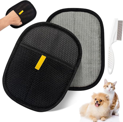 Pet Hair Removal Glove for Cats & Dogs, Upgraded Electrostatic Pet Fur Remover Gloves with a Fine-Tooth Comb Brush, Reusable Hair Removal Tool for Fabric Surface Couch, Car Seat (8.27" x 6.69")