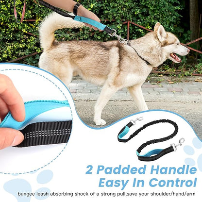 Caudblor Waist Leash for Medium Large Dog Walking, Bungee Hands Free Leash with Zipper Pouch, Around The Waist No Pull Running Dog Belt, Padded Handle Jogging No Hands Heavy Duty