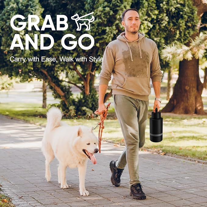 KEWIXY Insulated Dog Water Bottle with Travel Bowl, Portable Water Bottle Dispenser, Accessories for Road Trip, Hiking, Camping, Outdoor, Leak-Proof, Detachable (Black)